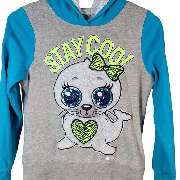 Justice Girls Sparkle Hoodie Gray Size 14 Sherpa Long Sleeve Seal Sweatshirt - Picture 2 of 6